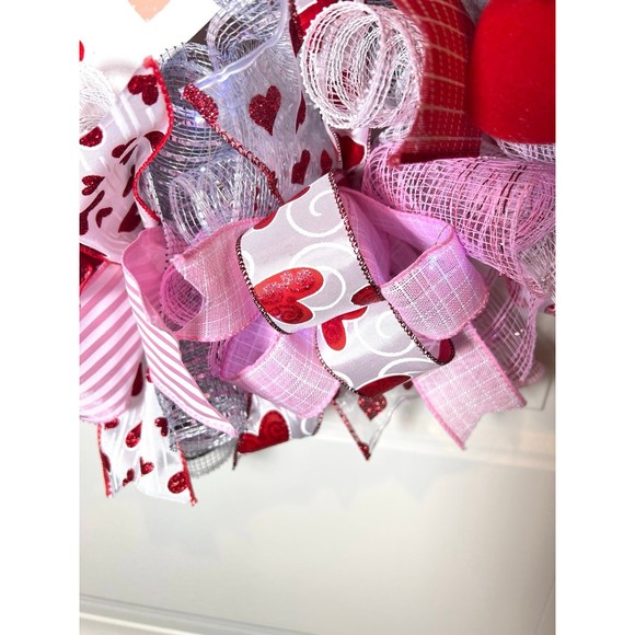 XL Handmade Valentine’s Gnome-one Like You Ribbon Prelit Wreath 26 ins LED XLW7 - Picture 10 of 12